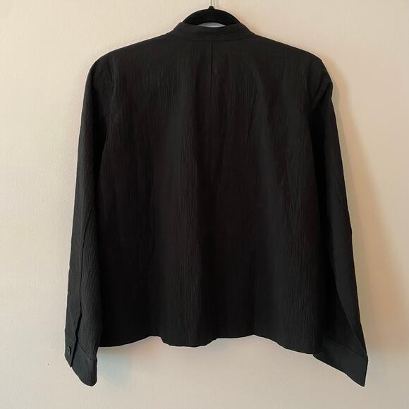 Eileen Fisher Women's XS Black Crepe Button Down Jacket Cotton Mandarin Collar - Picture 7 of 10